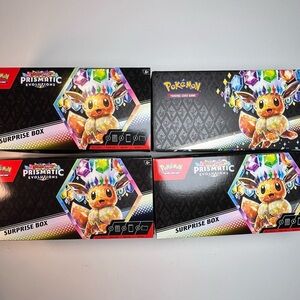 4 Pokemon TCG - Prismatic Evolutions Surprise Boxes - EMPTY-3 w/sleeve-1 without